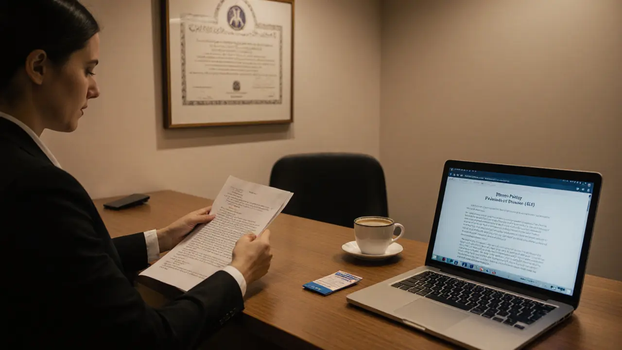 A professional companionship agency office with clear legal documentation visible.