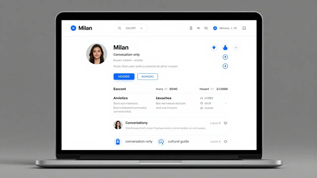 A professional digital platform showing verified escort profiles with safety badges and transparent pricing.