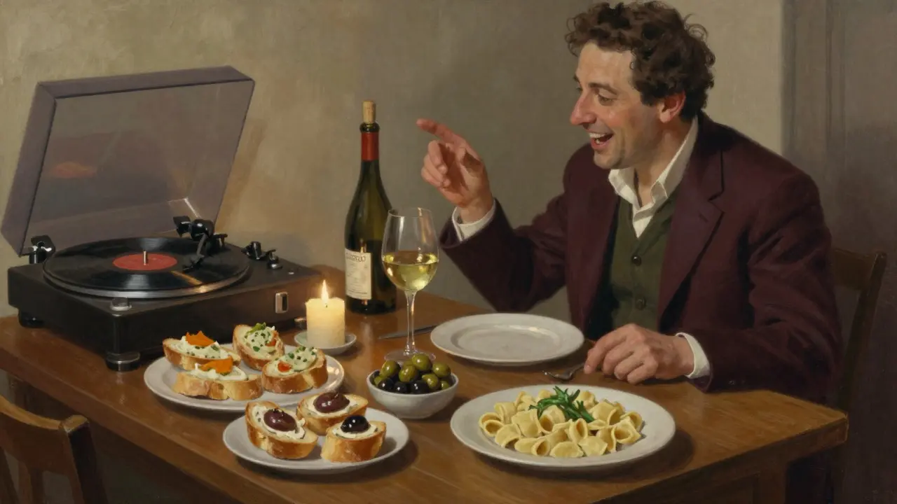 Authentic Milanese aperitivo spread with homemade food and local wine in a cozy Brera bar.