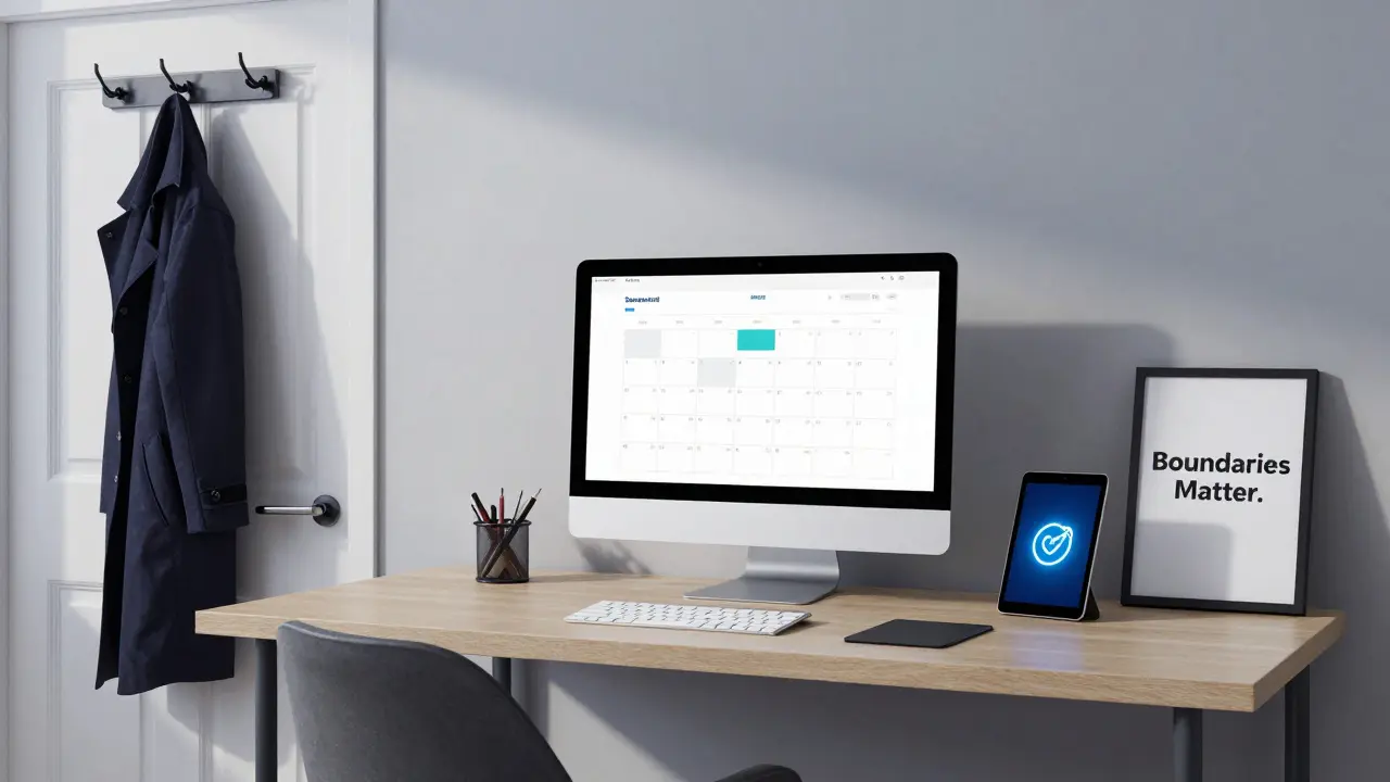 A tidy home office with safety and scheduling tools, symbolizing professionalism and personal control in escort work.