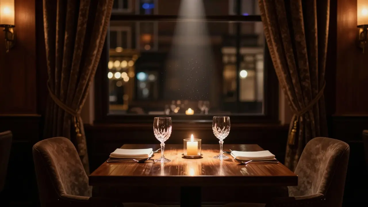 Candlelit private dining table inside a luxury London venue